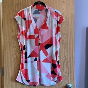 Vince Camuto 3X Poly-stretch Geo Pattern Blouse